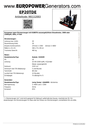 Дизелови генератори Europower EP20TDE (LS)
