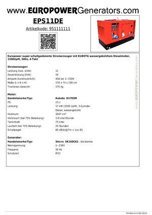 Дизелови генератори Europower EPS11DE (S)