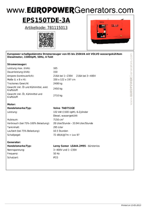 Дизелови генератори Europower EPS150TDE-3A (LS)