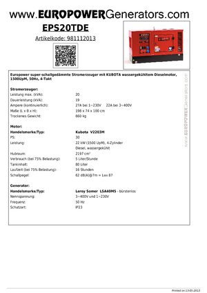 Дизелови генератори Europower EPS20TDE (LS)