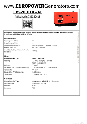 Дизелови генератори Europower EPS200TDE-3A (LS)