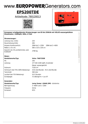 Дизелови генератори Europower EPS200TDE (LS)