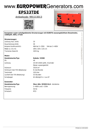 Дизелови генератори Europower EPS 33 TDE (MA)