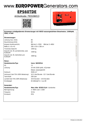 Дизелови генератори Europower EPS60TDE (MA)