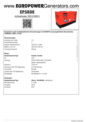 Дизелови генератори Europower EPS8DE (S)