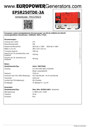 Дизелови генератори Europower EPSR250TDE-3A (MA)