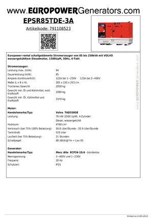 Дизелови генератори Europower EPSR85TDE-3A (MA)