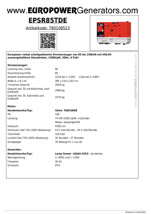 Дизелови генератори Europower EPSR85TDE (LS)