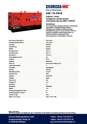 Дизелови генератори Endress ESE 110 DW-B