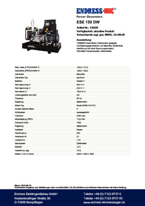 Дизелови генератори Endress ESE 150 DW