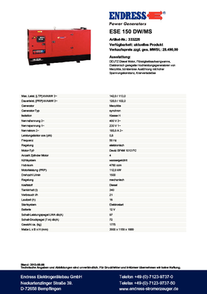 Дизелови генератори Endress ESE 150 DW-MS
