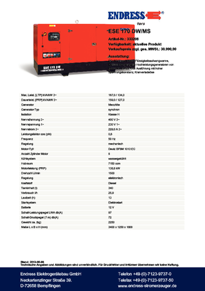 Дизелови генератори Endress ESE 170 DW-MS
