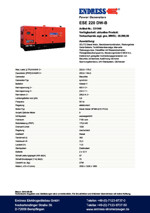 Дизелови генератори Endress ESE 220 DW-B