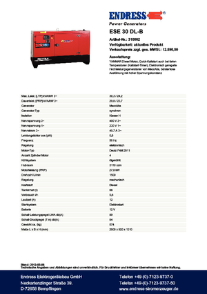 Дизелови генератори Endress ESE 30 DL-B
