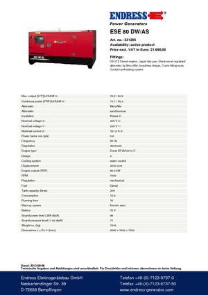 Дизелови генератори Endress ESE 80 DW-AS