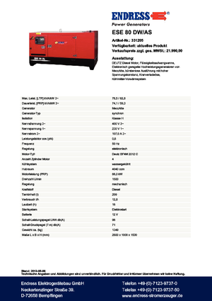 Дизелови генератори Endress ESE 80 DW-AS