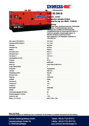 Дизелови генератори Endress ESE 80 DW-B