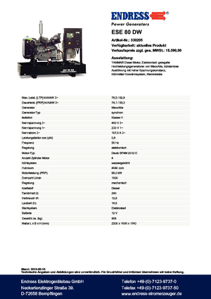 Дизелови генератори Endress ESE 80 DW