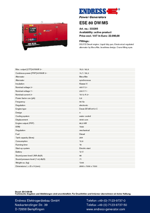 Дизелови генератори Endress ESE 80 DW-MS