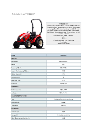 Трактори 4WD (задвиждане на четирите колела) TYM T233