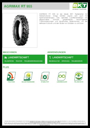Гуми за селскостопански машини BKT AGRIMAX RT 955 270/95 R 36