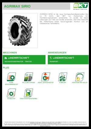 Гуми за селскостопански машини BKT AGRIMAX SIRIO 540/65 R 38