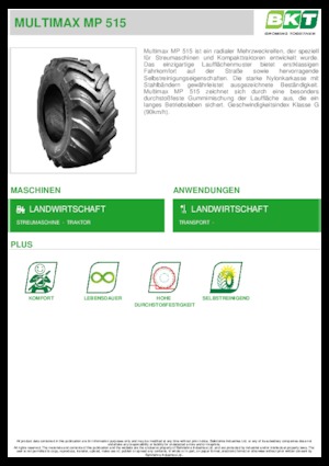 Гуми за селскостопански машини BKT MULTIMAX MP 515 445/65 R 22.5 MPT
