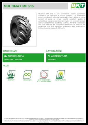 Гуми за селскостопански машини BKT MULTIMAX MP 515 445/65 R 22.5 MPT