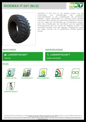 Гуми за селскостопански машини BKT RIDEMAX IT 697 M+S 600/70 R30