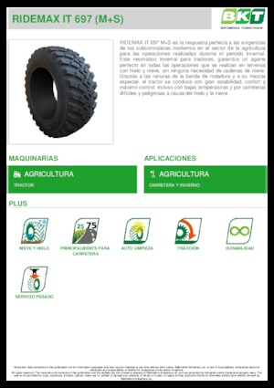 Гуми за селскостопански машини BKT RIDEMAX IT 697 M+S 600/70 R30