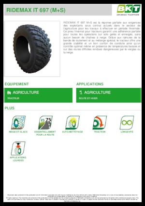 Гуми за селскостопански машини BKT RIDEMAX IT 697 M+S 600/70 R30
