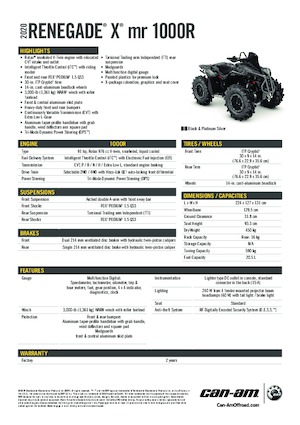 Автомобили за всякакви терени (ATV) и мотори на четири колела can-am RENEGADE X MR 1000R