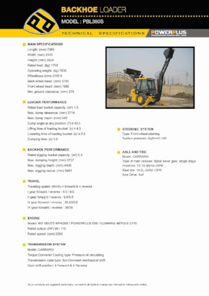 Багер-товарачи с обратно загребване PowerPlus PBL380S 