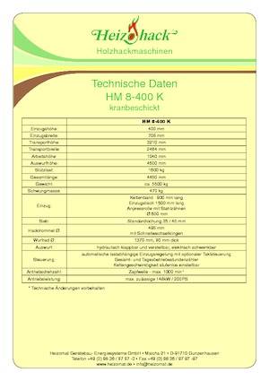Дробилки за дърво Heizohack HM 8-400 KF