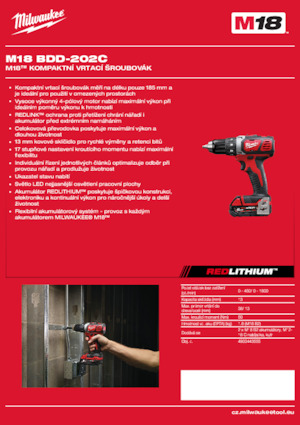 Акумулаторни бормашини и винтоверти Milwaukee M18 BDD-202C
