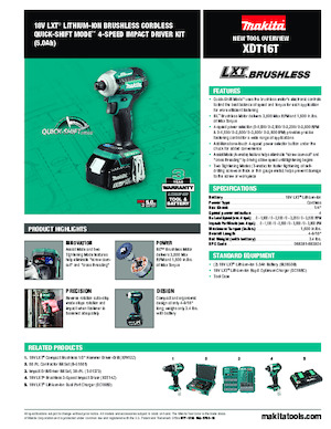 Акумулаторни ударни винтоверти и гаечни ключове Makita XDT16T 