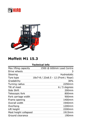 Дизелови вилични високоповдигачи, монтирани върху камион Moffett M 1-15.3