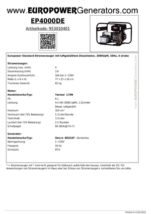 Дизелови генератори Europower EP4000DE (S)