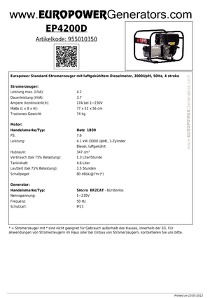 Дизелови генератори Europower EP4200D (S)
