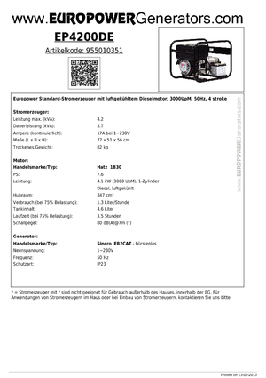 Дизелови генератори Europower EP4200DE (S)
