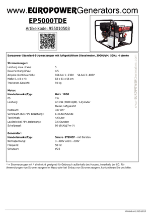 Дизелови генератори Europower EP5000TDE (S)