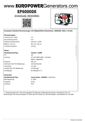 Дизелови генератори Europower EP 6000 DE (LS)