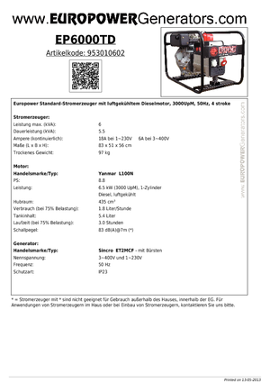 Дизелови генератори Europower EP6000TD (S)
