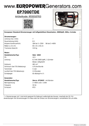 Дизелови генератори Europower EP7000TDE (S)