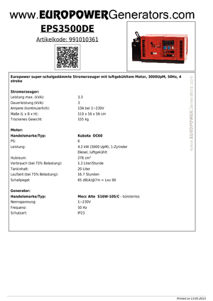 Дизелови генератори Europower EPS3500DE (MA)