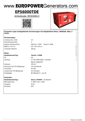 Дизелови генератори Europower EPS6000TDE (S)