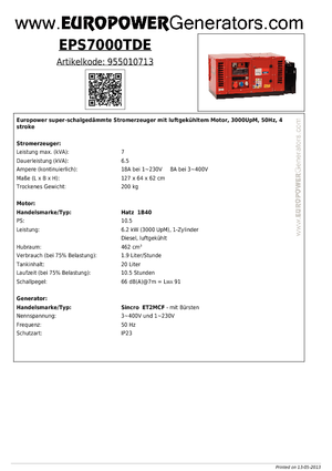 Дизелови генератори Europower EPS7000TDE (S)