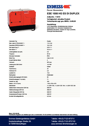 Дизелови генератори Endress ESE 1008 HG ES Duplex Silent