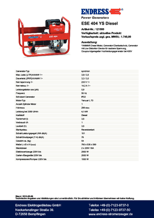 Дизелови генератори Endress ESE 404 YS DI