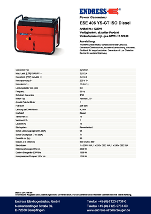 Дизелови генератори Endress ESE 406 YS-GT ISO DI